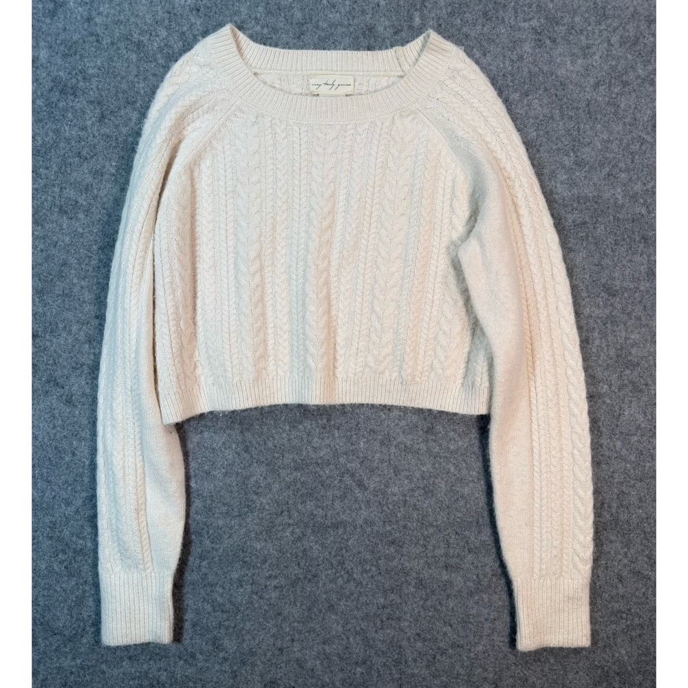 Very Truly Yours Cream Cable Knit Cropped Sweater XS Ivory Crew Neck Long Sleeve